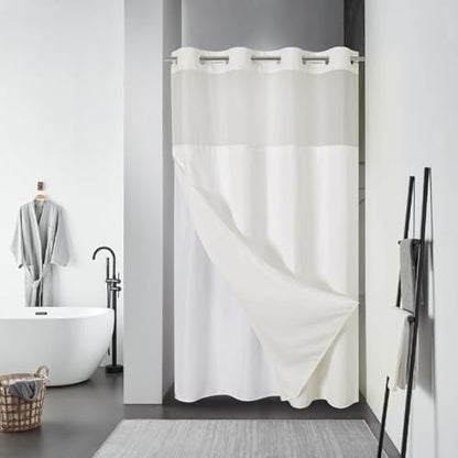eachope No Hook Waffle Shower Curtain with Snap-in Liner, 60x74 Inch, Cream