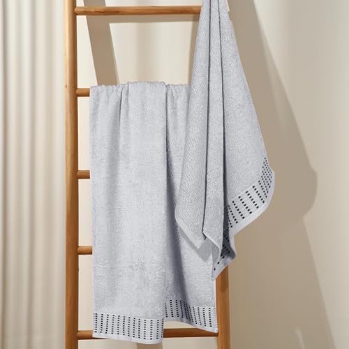 BELIZZI HOME Cotton 2 Pack Oversized Bath Towel Set 28x55 inches, Large Bath Towels, Ultra Absorbant Compact Quickdry & Lightweight Towel, Ideal for Gym Travel Camp Pool - Light Grey