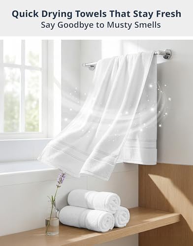 LANE LINEN Large Bath Towel Set Absorbent Quick Dry 100% Cotton - White