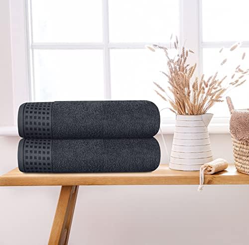 GLAMBURG 100% Cotton 2 Pack Oversized Bath Towel Set 28x55 Inches, Ultra Soft Highly Absorbant Compact Quickdry & Lightweight Large Bath Towels, Ideal for Gym Travel Camp Pool - Charcoal Grey