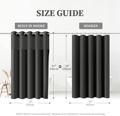BTTN 72x81 Ringless Linen Look Shower Curtain with Snap Liner Charcoal Grey