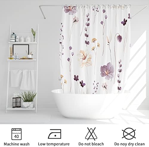Gibelle Plum Beige Beige Watercolor Floral Fabric Shower Curtain, 72x78