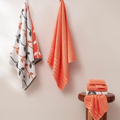 Modern Threads 6 Piece Bath Towel Set – Bathroom Set with 2 Bath Towels, 2 Hand Towels, and 2 Wash Cloths – 100% Cotton, Super Absorbent & Extra Soft – Reversible Natural Vine (Rust Orange)