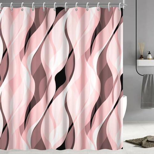 Pink Striped Shower Curtain with Hooks for Bathroom 72x72 Inch