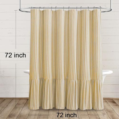 Farmhouse Shower Curtain Ruffle Linen Cream-Yellow Stripe 72"W x 72"L