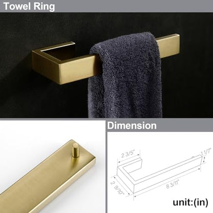 BAGNOLUX Brushed Gold Towel Bar, Bath Towel Holder 304 Stainless Steel, Towel Racks for Bathroom, Square Bathroom Accessories Set Towel Bar Set Heavy Duty, Brushed Brass