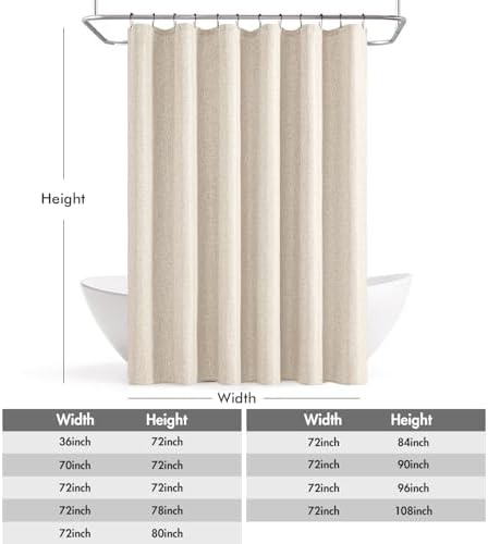 ANRODUO Cream Beige Linen Textured Fabric Shower Curtain Set - W72xL74