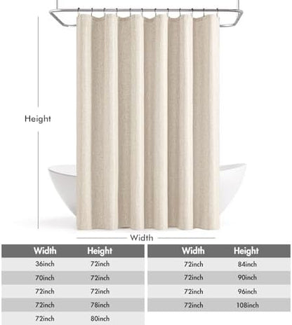 ANRODUO Cream Beige Linen Textured Fabric Shower Curtain Set - W72xL74