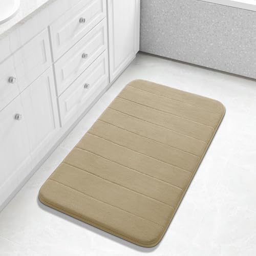 Yimobra Large Bath Mat 36"x24", Super Soft Quick Dry Memory Foam Bathroom Rug, Water Absorbent, Non Slip Backing Machine Washable for Tub Shower, Thick Comfort Support, Light Tan