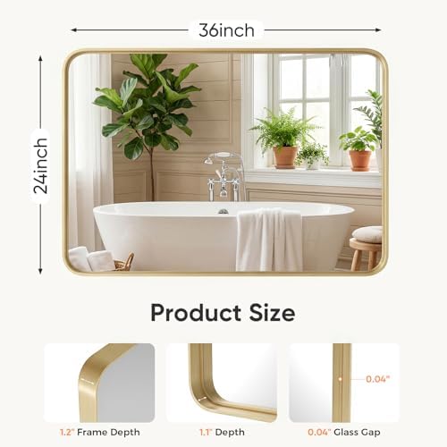Sweetcrispy Bathroom Wall Mirror, 36x24 Inch Mirror for Over Sink, Gold