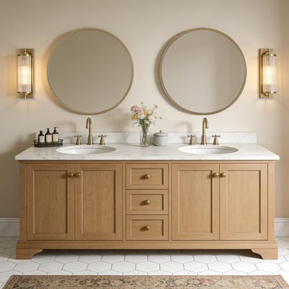 WallBeyond Round Mirror with Wood Frame, 28" Circle Modern Decoration Large Home Decor Mirror for Bathroom Living Room Bedroom Entryway (28" Diameter, Natural Wood)