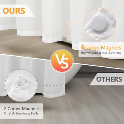 Seenus Extra Wide Fabric Shower Curtain Liner with 6 Large Magnets, 180 x 72 inch Waterproof Washable Cloth Shower Liner Extra Large, 360 Wrap Around White Shower Curtain for Clawfoot Tub