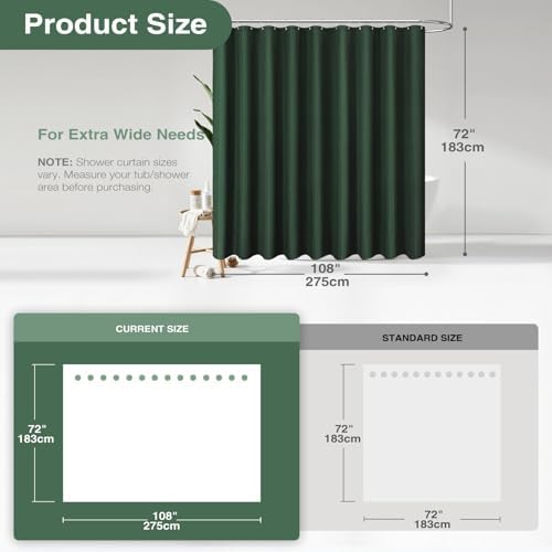 Dynamene Extra Wide Waffle Shower Curtain 256 GSM Fabric 108x72 Dark Green