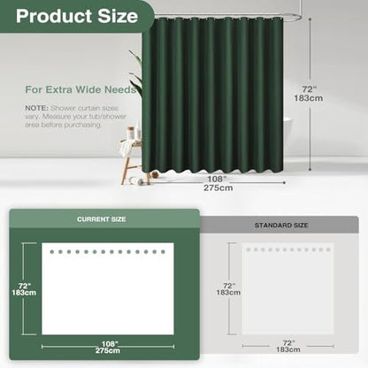 Dynamene Extra Wide Waffle Shower Curtain 256 GSM Fabric 108x72 Dark Green
