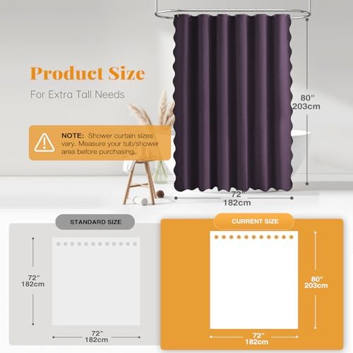 BTTN 72x80 Boho Scalloped Linen Textured Cloth Shower Curtain Set, Purple