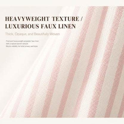 Farmhouse Shower Curtain Button Pink Stripe 72" W x 72" L