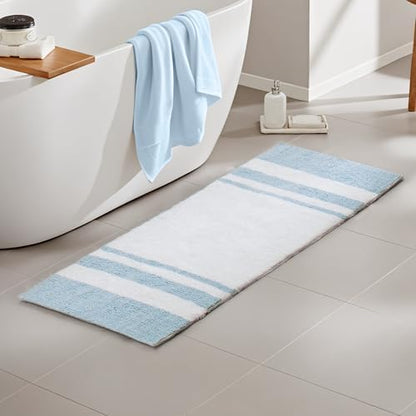 Madison Park Spa Cotton Bath Rug Non-Slip Absorbent Striped, 27 x 45, Blue