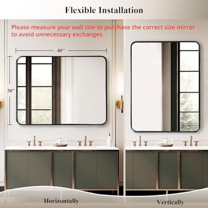 Black Bathroom Vanity Mirror Over Sink 40x30, Large Wall Rectangle Mirror