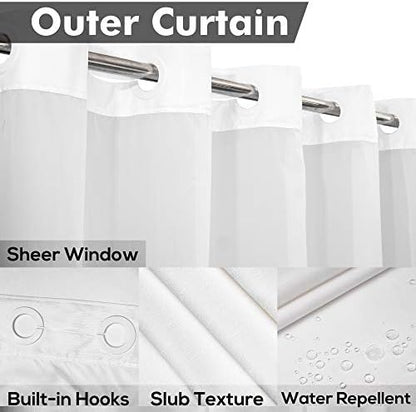 River Dream Extra Long No Hook Shower Curtain with Snap-in Liner, White