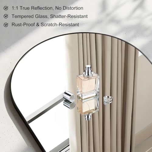 GLASHOM Arched Bathroom Vanity Mirror, 36"x36" Black Frame Wall Mirror