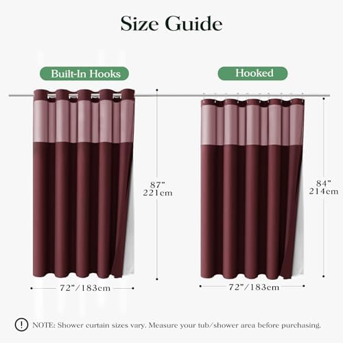 Dynamene Burgundy Hook Free Waffle Shower Curtain & Snap Fabric Liner,72x87