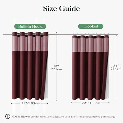 Dynamene Burgundy Hook Free Waffle Shower Curtain & Snap Fabric Liner,72x87