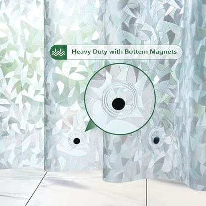 AooHome Stall Shower Curtain Liner - EVA 3D Decals Stained Glass Pattern Design Bathroom Shower Curtain with Hooks, Bottom Magnets, Heavy Duty, Water Repellent, Semi Transparent, 48x72 Inch