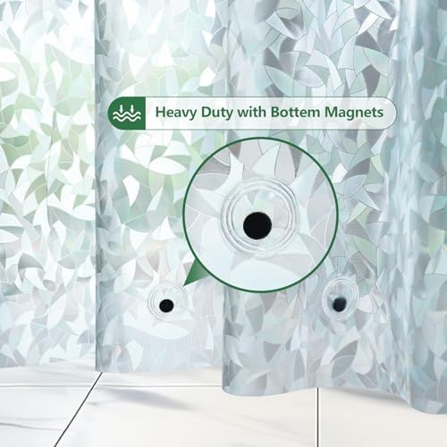 AooHome 84 Inch Long Shower Curtain Liner - EVA 3D Decals Stained Glass Pattern Design Bathroom Shower Curtain with Hooks, 5 Bottom Magnets, Heavy Duty, Water Repellent, Semi Transparent, 72x84 Inch