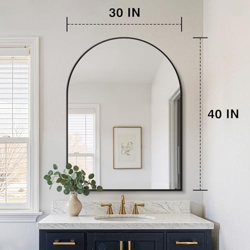 FICTOR 30" x 40" Arched Bathroom Vanity Mirror for Over Sink, Black