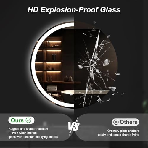 NEWBULIG 36'' Round LED Bathroom Mirror with Lights, Circle Vanity Mirror