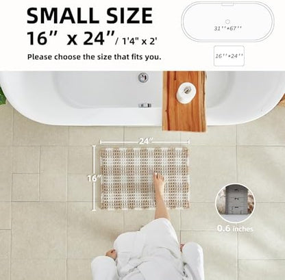 TYUU Waffle Bath Mat, Small Boho Bathroom Rugs Non Slip 24x16 Khaki & White