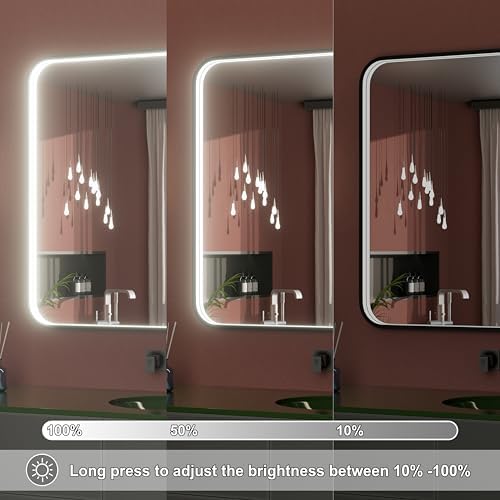 48"x36" Black LED Bathroom Mirror with Lights, 3000K/4500K/6000K