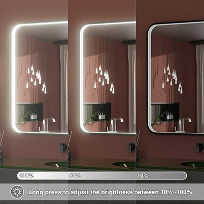 48"x36" Black LED Bathroom Mirror with Lights, 3000K/4500K/6000K