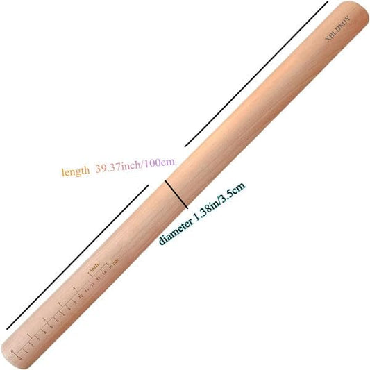 Extra Long Pasta Rolling Pin,Professional Rolling Pins,For Rolling Out Dough For Bread, Baking,Pizza,Noodles(39.37×1.38inch/100×3.5cm)