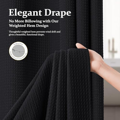 Dynamene Waffle Shower Curtain 256 GSM Heavy Duty Fabric 72"x72" Black
