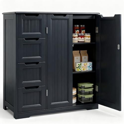 Gizoon Wooden Bathroom Floor Cabinet, Side Storage Organizer Cabinet