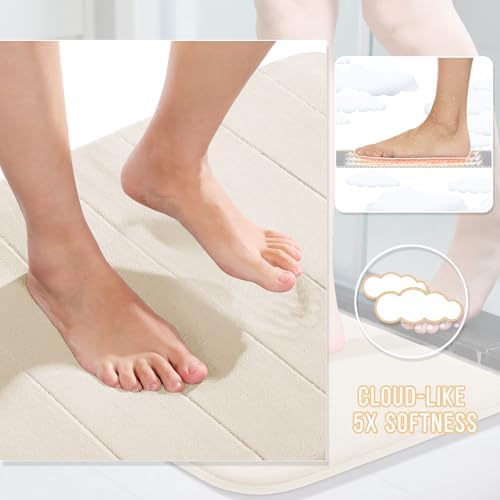 Yimobra Memory Foam Toilet Bath Mat U-Shaped, Commode Contour Rug, Soft and Comfortable, Super Water Absorbent, Non-Slip, Thick, Machine Wash Bathroom Commode Contour Rug, 24 X 20 Inches, Cream