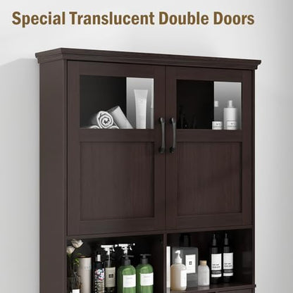 Vabches Over The Toilet Storage Cabinet with Doors & Paper Holder, Espresso