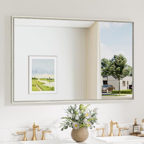 Keonjinn 48 x 30 Inch Brushed Nickel Bathroom Mirrors for Over Sink