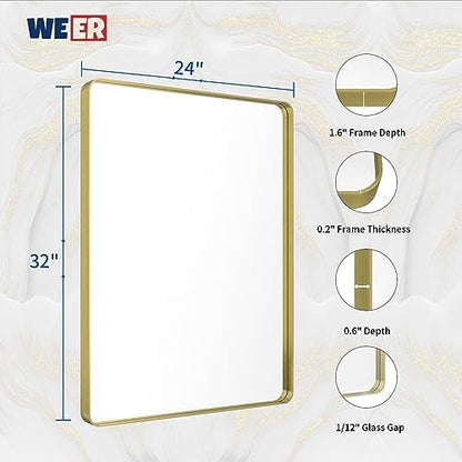 WEER Gold Bathroom Vanity Mirror 24X32 Inch