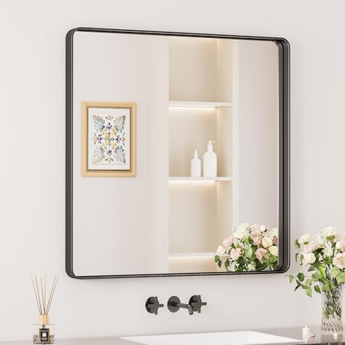 Keonjinn 30 x 30 Inch Black Bathroom Mirrors for Over Sink, Tempered Glass