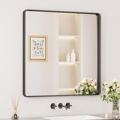 Keonjinn 30 x 30 Inch Black Bathroom Mirrors for Over Sink, Tempered Glass