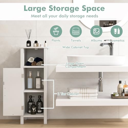 Giantex Narrow Bathroom Storage Cabinet with Adjustable Shelf (White)