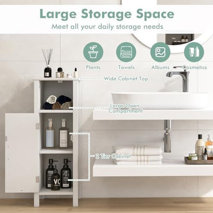 Giantex Narrow Bathroom Storage Cabinet with Adjustable Shelf (White)