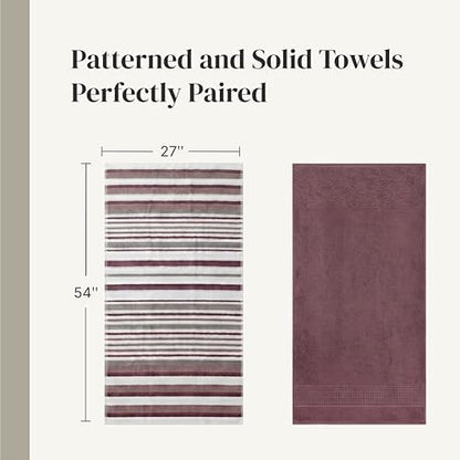 Modern Threads 6 Piece Bath Towel Set – Bathroom Towel Set with 2 Bath Towels, 2 Hand Towels & 2 Washcloths – 100% Cotton, Soft & Absorbent – Wide Stripe (Rose)
