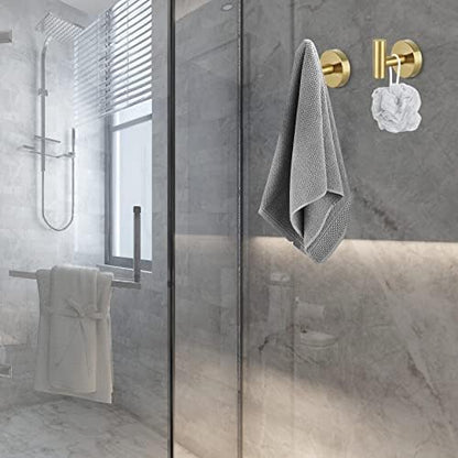 Towel Hooks for Bathroom 2 Packs Screw- in Gold Wall Mount Towel Holder Towel Rack, Heavy Duty Robe Coat Loofah Hooks for Shower, Kitchen,Hotel, Pool Tile, Brick Modern Style Decor Wall Hooks