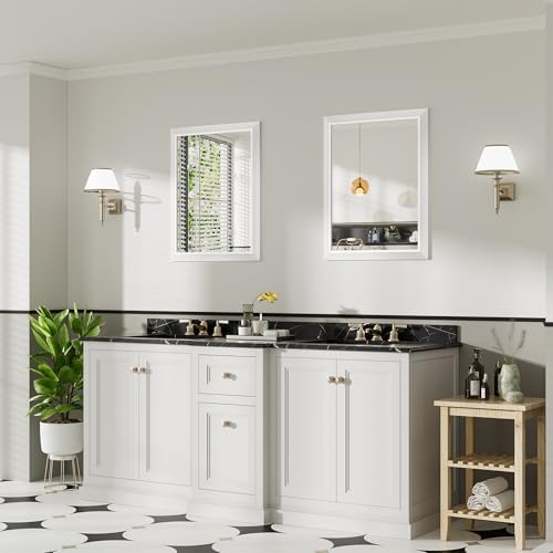 Briivue Bathroom Wall Mirror, White Metal Frame, 24x30 Inch