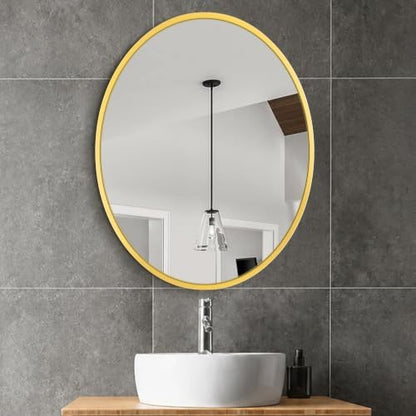 Delma 28x22 Gold Oval Bathroom Mirror for Over Sink, Aluminum Frame