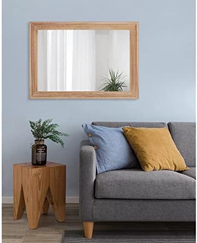 AAZZKANG Rustic Mirrors for Wall Rectangle Wooden Frame Hanging Mirror for Bedroom Bathroom Living Room Entryway Large 26"x18"