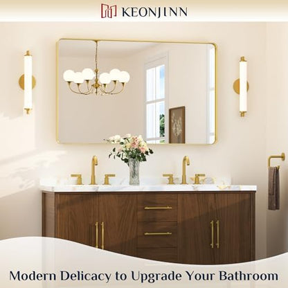 Keonjinn 48 x 30 Inch Brushed Gold Bathroom Vanity Mirror, Aluminum Frame